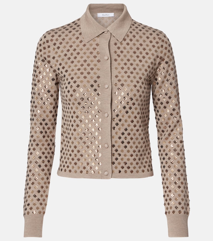 Max Mara Ragno Sequined Virgin Wool Cardigan In Sand