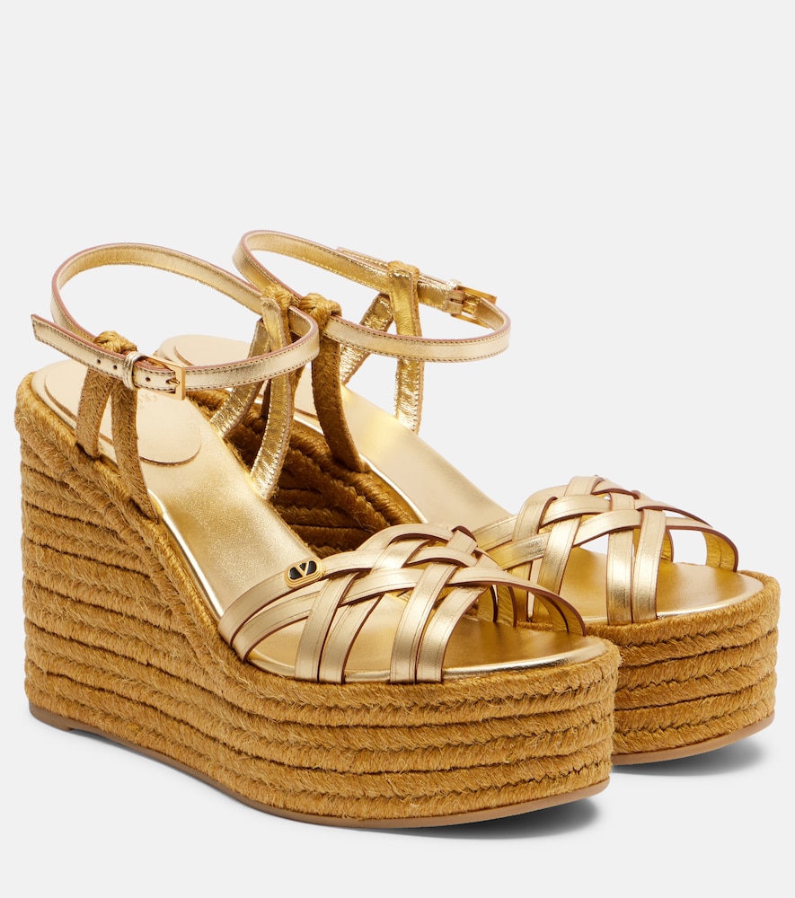 Valentino Garavani VLogo leather espadrille wedges
