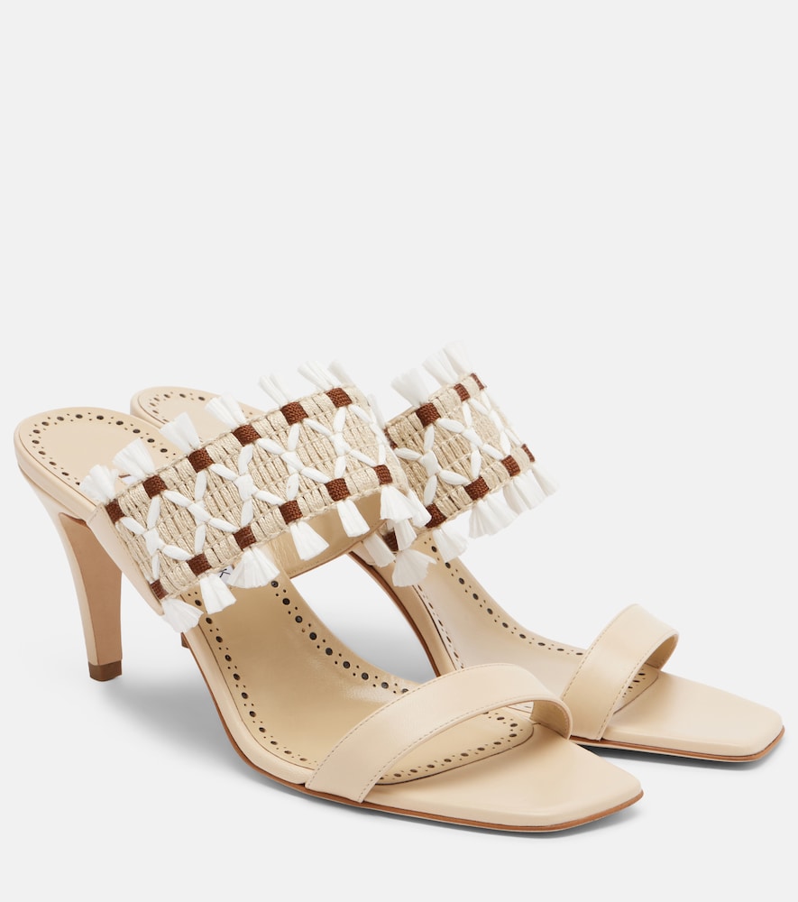 Efeso Leather-Trimmed Woven Mules