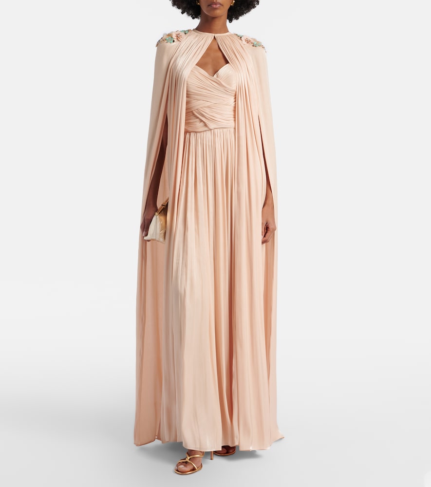 Costarellos Sireen caped embellished georgette gown