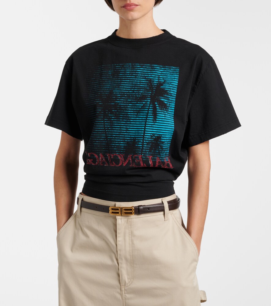 Balenciaga Logo cropped cotton jersey T-shirt