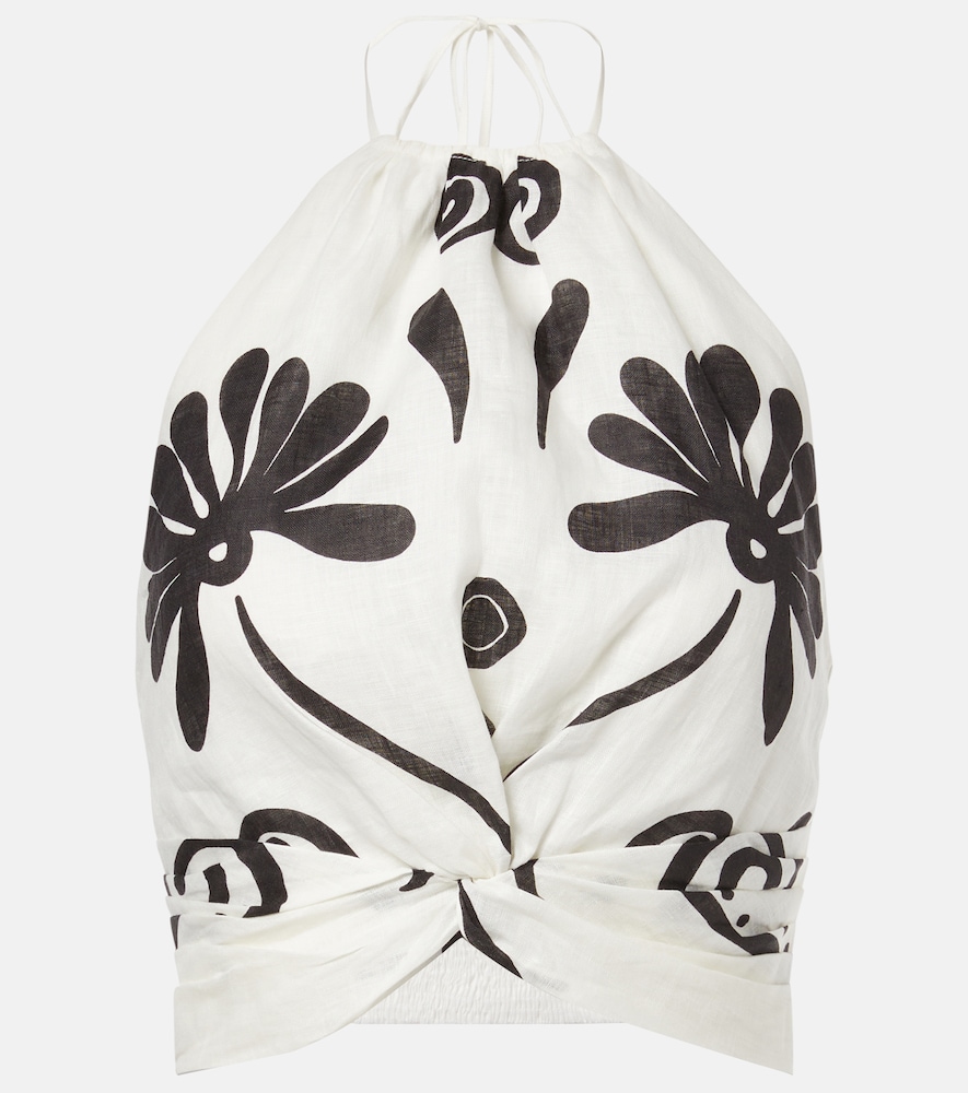 Top Lodi in lino con scollo all'americana