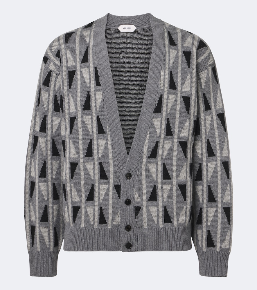 Cardigan in lana e cashmere jacquard