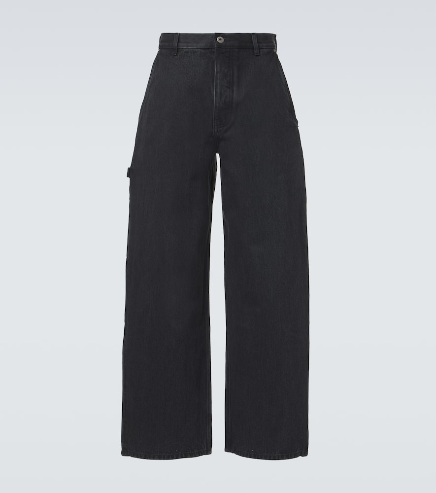 Loewe Leather-trimmed Wide-leg Jeans In Black
