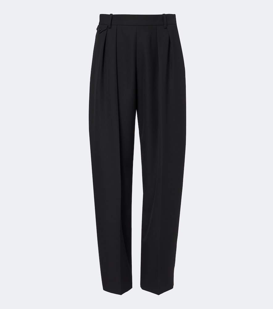 Khaite Dugan Pleated Virgin Wool Straight Pants In Black