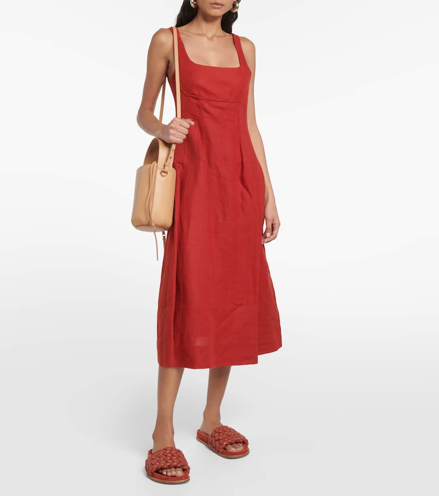 Shop Chloé Linen Midi Dress In Red