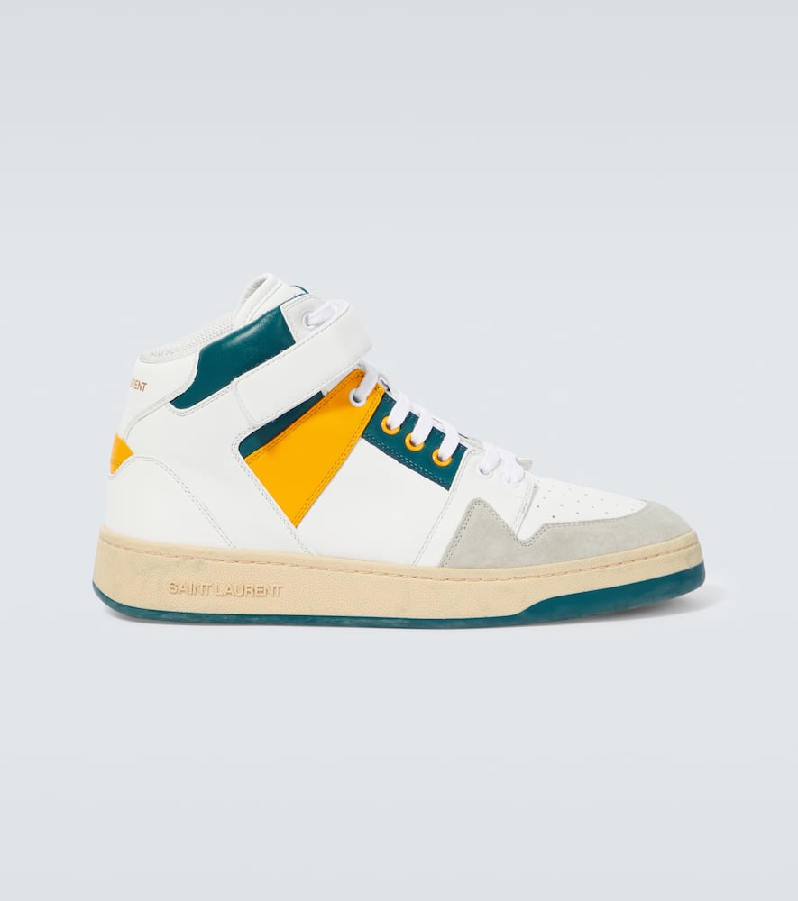 Saint Laurent Lax Colour-block Leather And Suede High-top Sneakers In Multicoloured