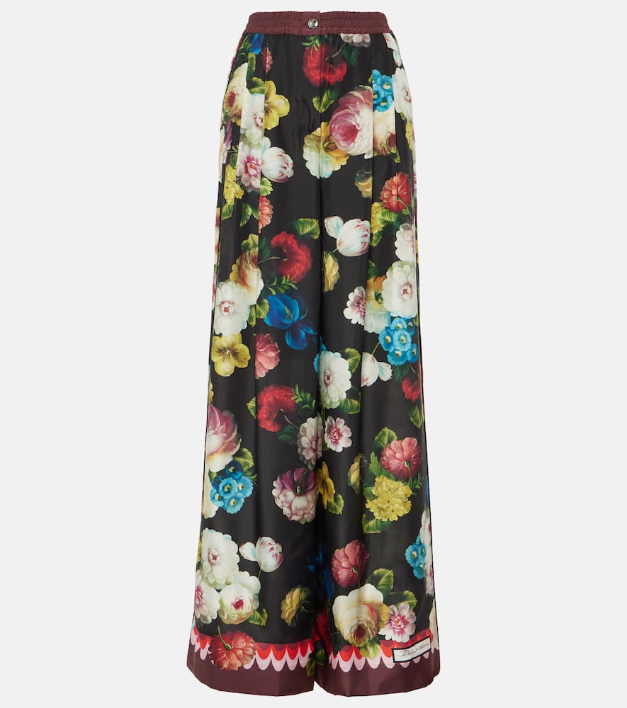 Floral high-rise silk wide-leg pants
