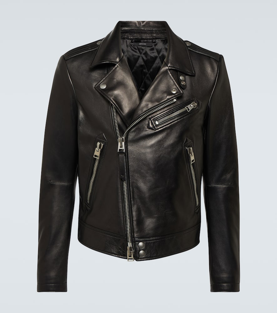 Shop Tom Ford Leather Biker Jacket In Black