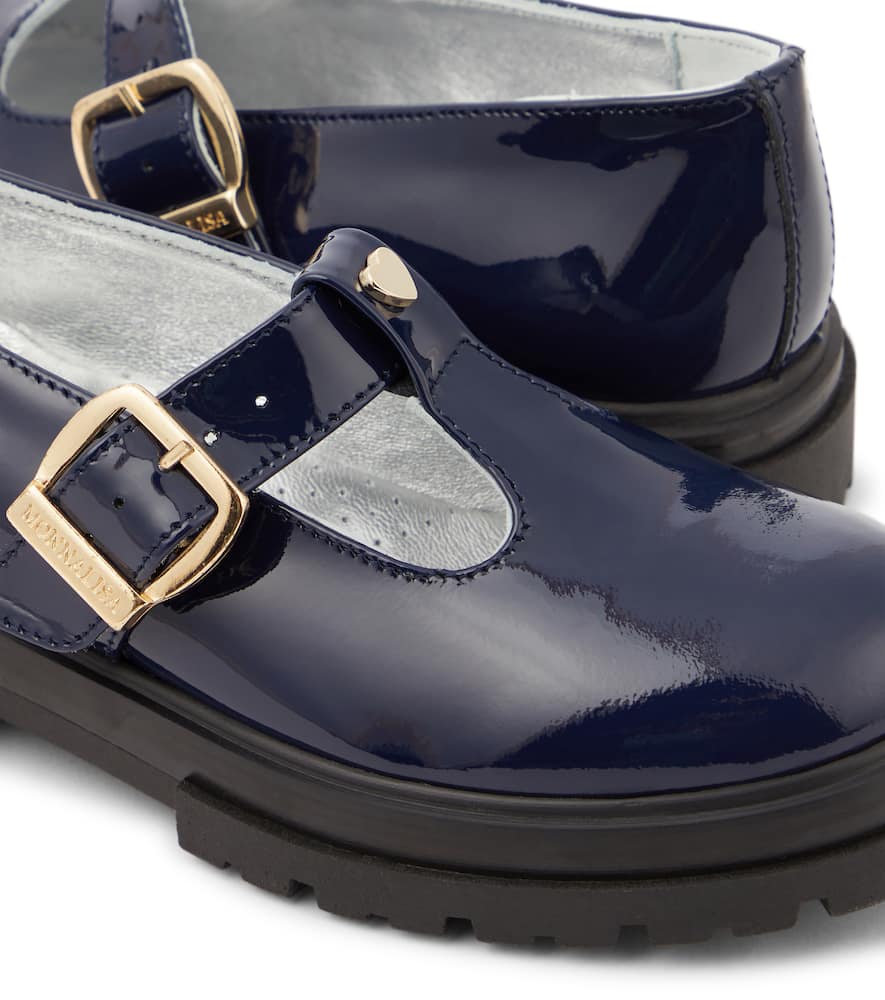 Monnalisa T-bar Patent Leather Flats In Blue