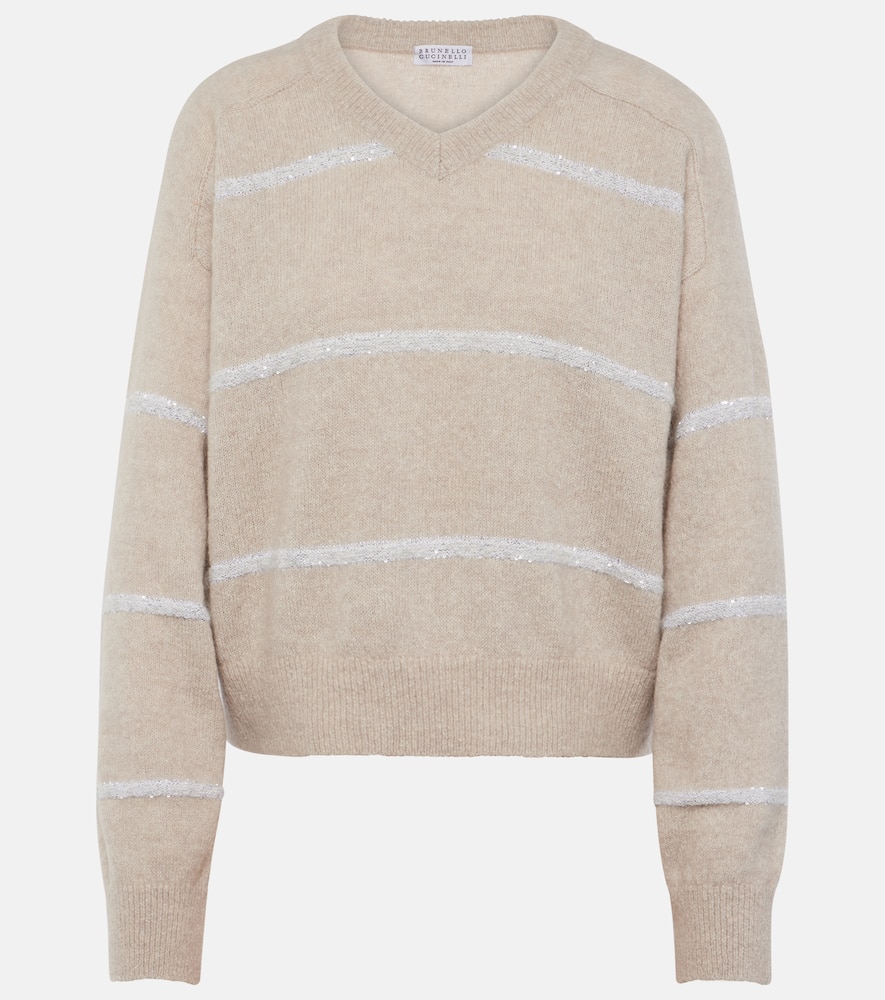 Brunello Cucinelli Striped Sequin-embellished Jumper In Neutrals