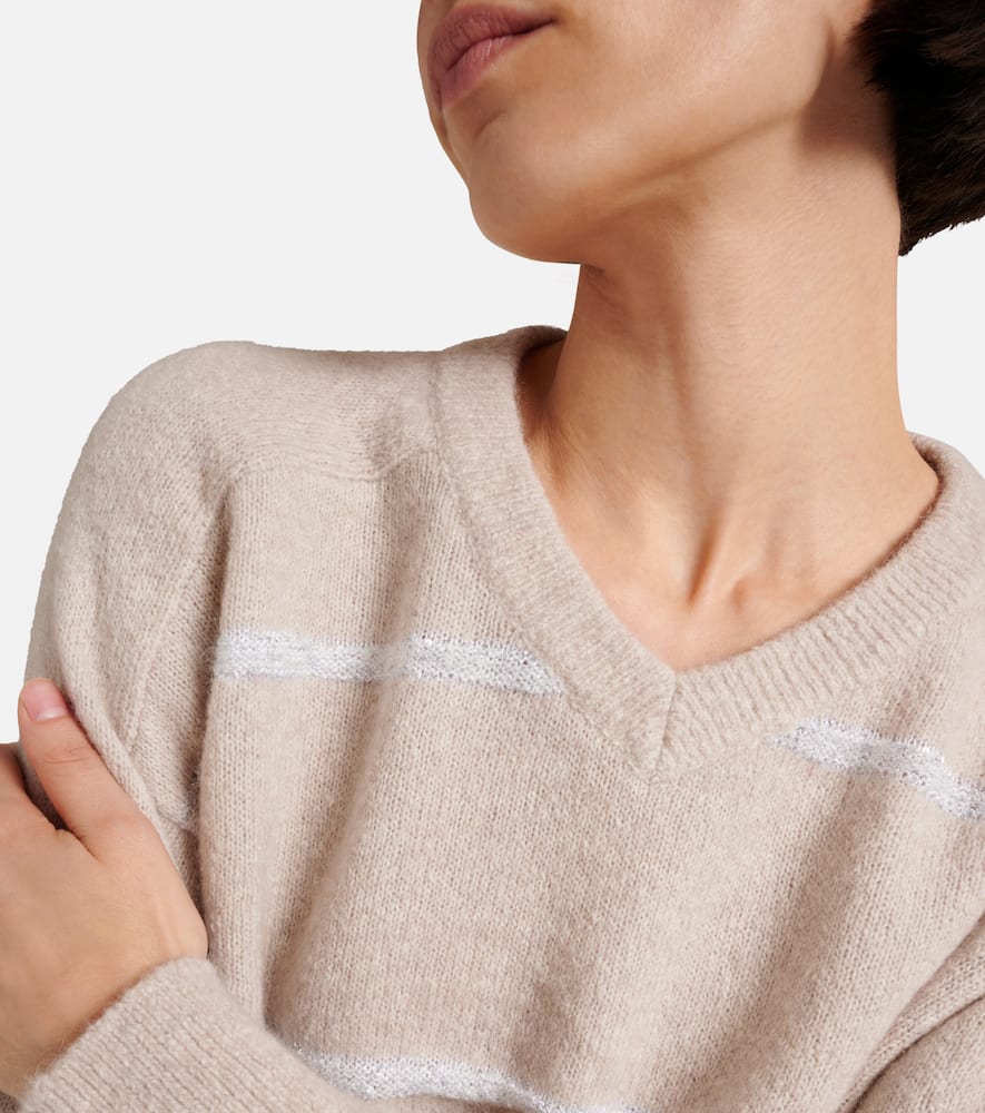Brunello Cucinelli Striped Sequin-embellished Jumper In Neutrals