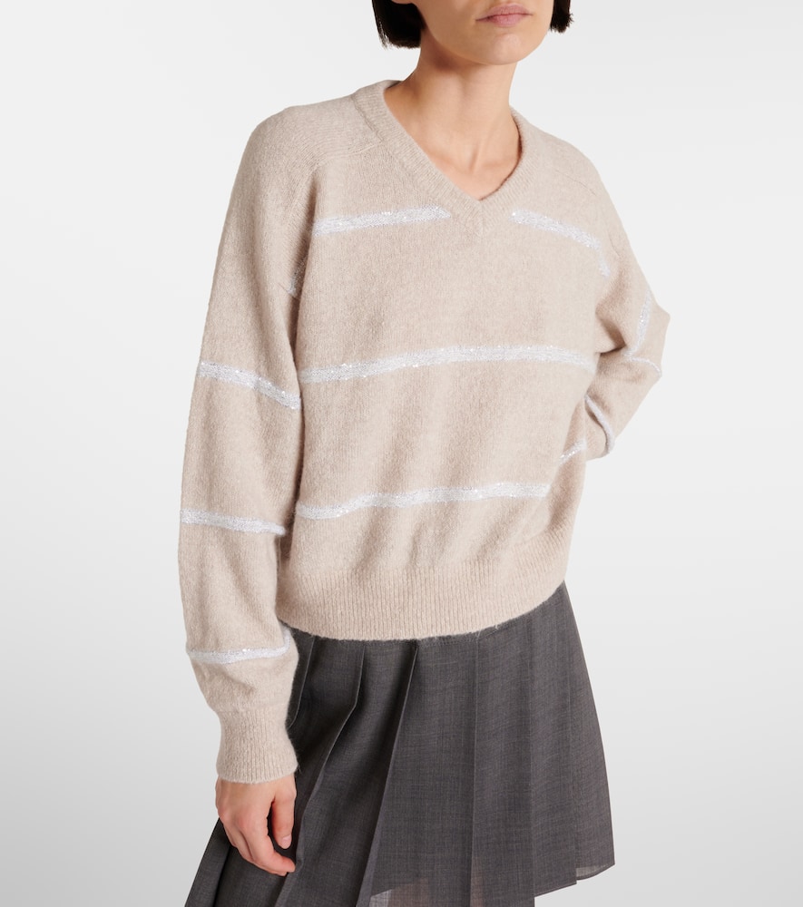 Brunello Cucinelli Striped Sequin-embellished Jumper In Neutrals