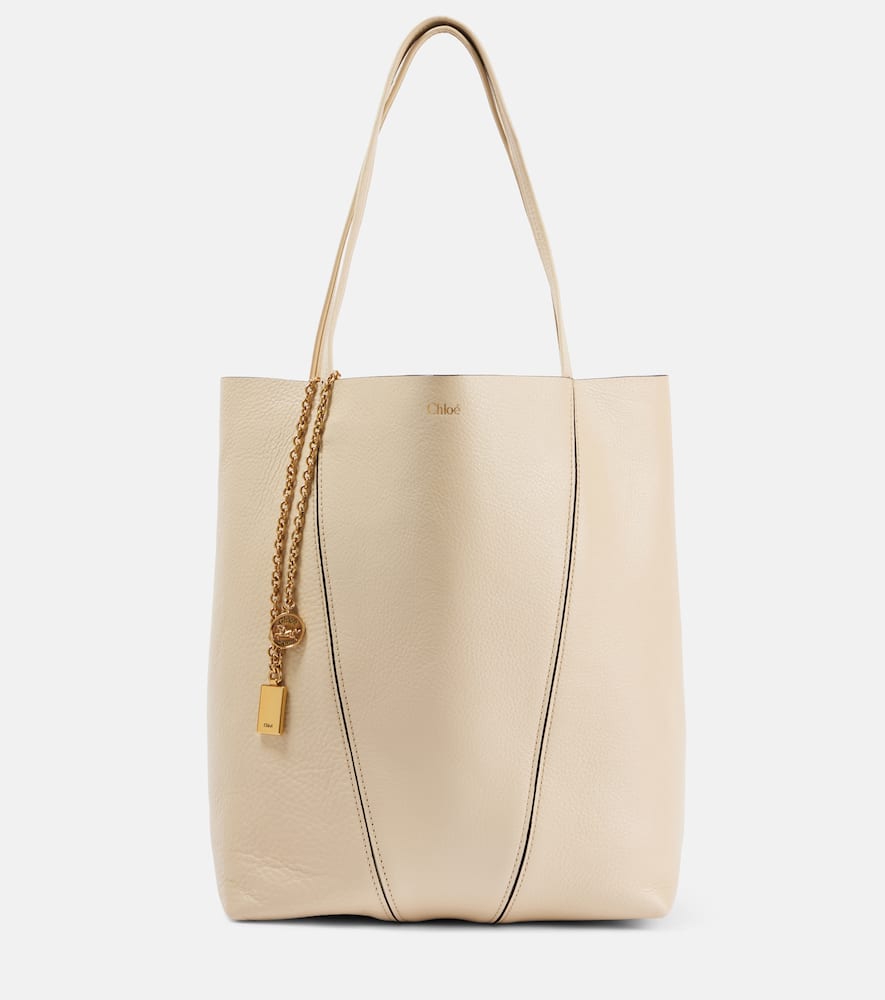 Chloé Spin Large Leather Tote Bag In Neutral
