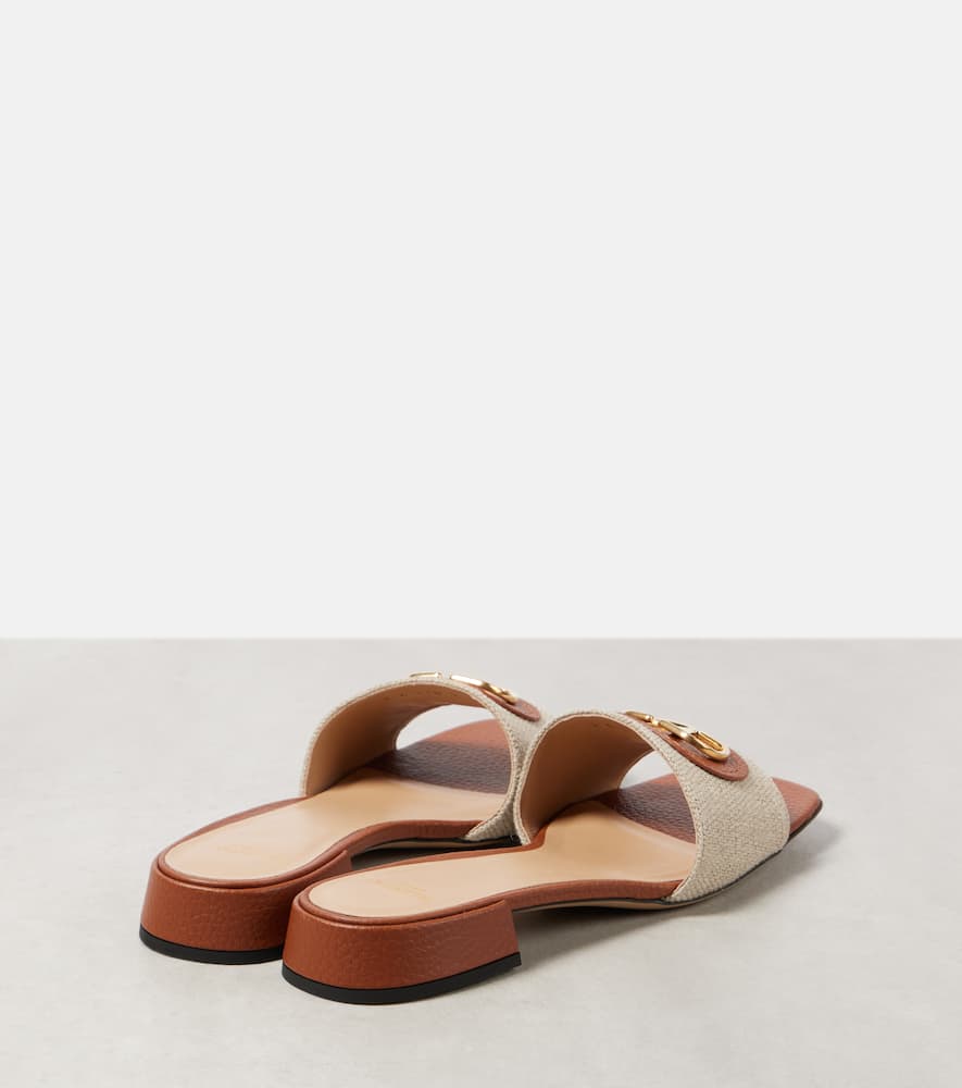 Valentino Vlogo Embellished Textured-leather And Canvas Slides In Neutrals