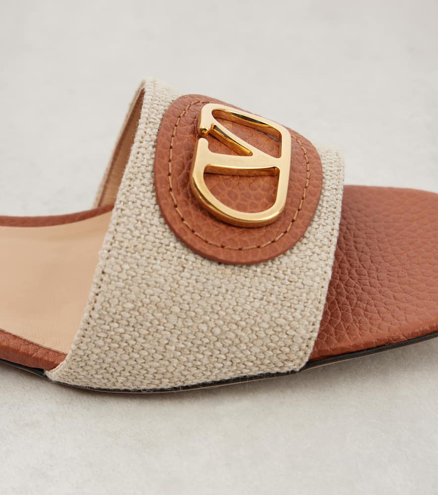 Valentino Vlogo Embellished Textured-leather And Canvas Slides In Neutrals