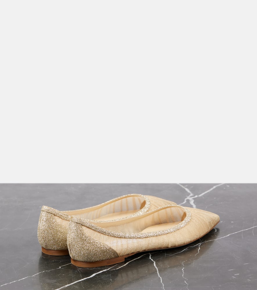 Jimmy Choo Love Glittered Tulle Ballet Flats In Gold
