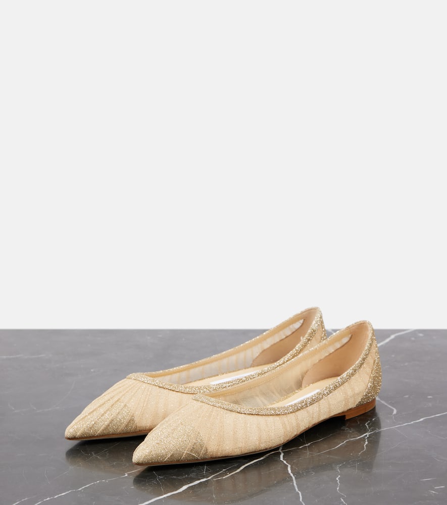 Jimmy Choo Love Glittered Tulle Ballet Flats In Gold