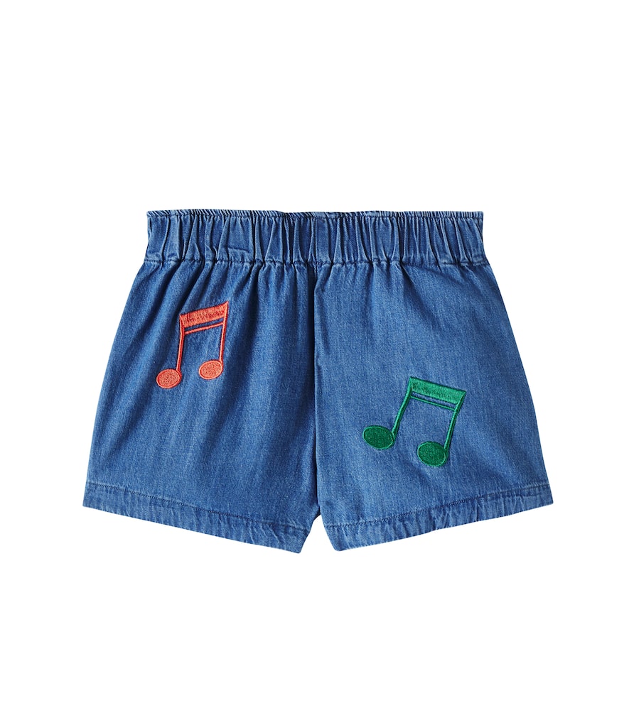 Mini Rodini Note Embroidered Denim Shorts In Blue
