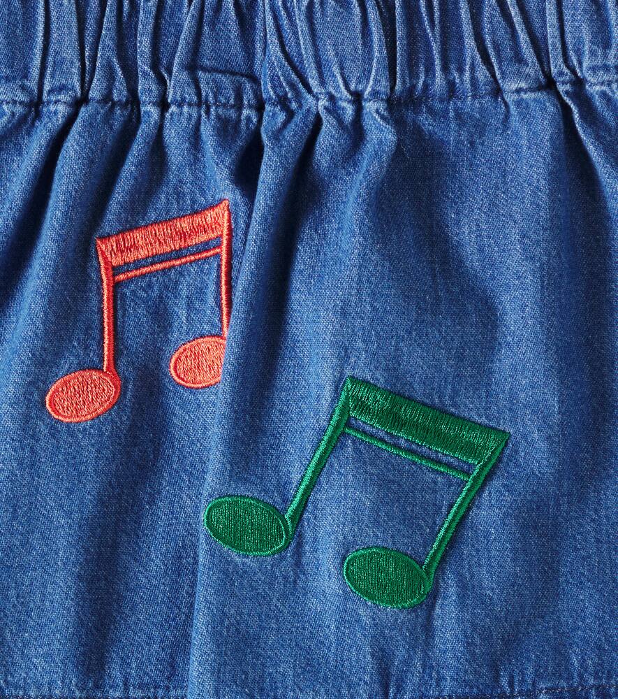 Mini Rodini Note Embroidered Denim Shorts In Blue