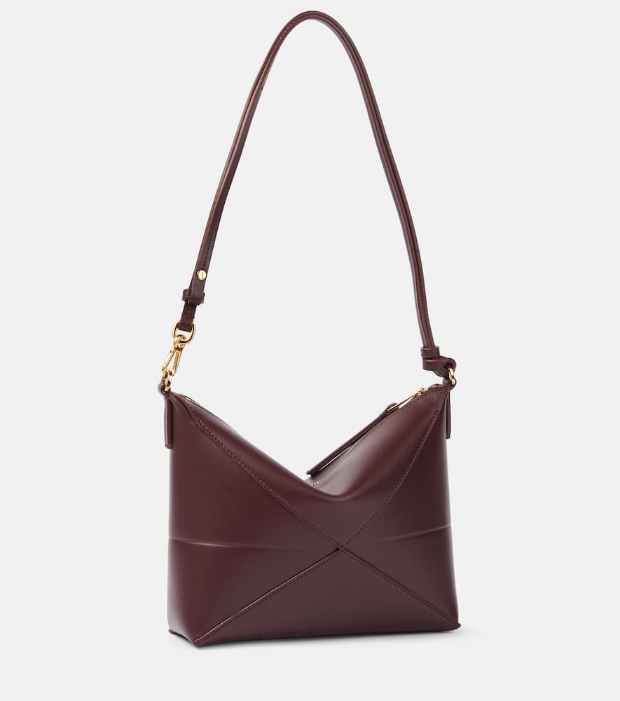 Loewe Mini Puzzle Leather Shoulder Bag In Burgundy