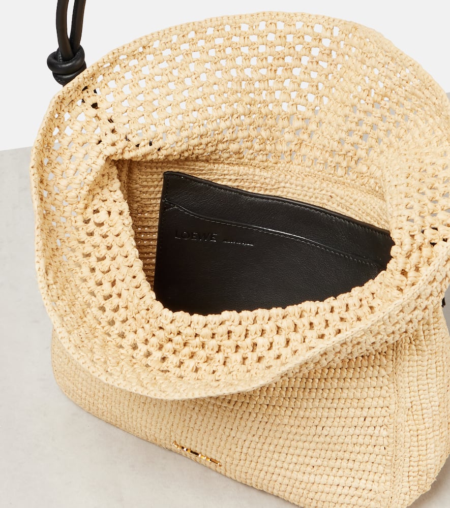 Loewe Medium Ola Shoulder Bag In Raffia And Calfskin In Neutrals