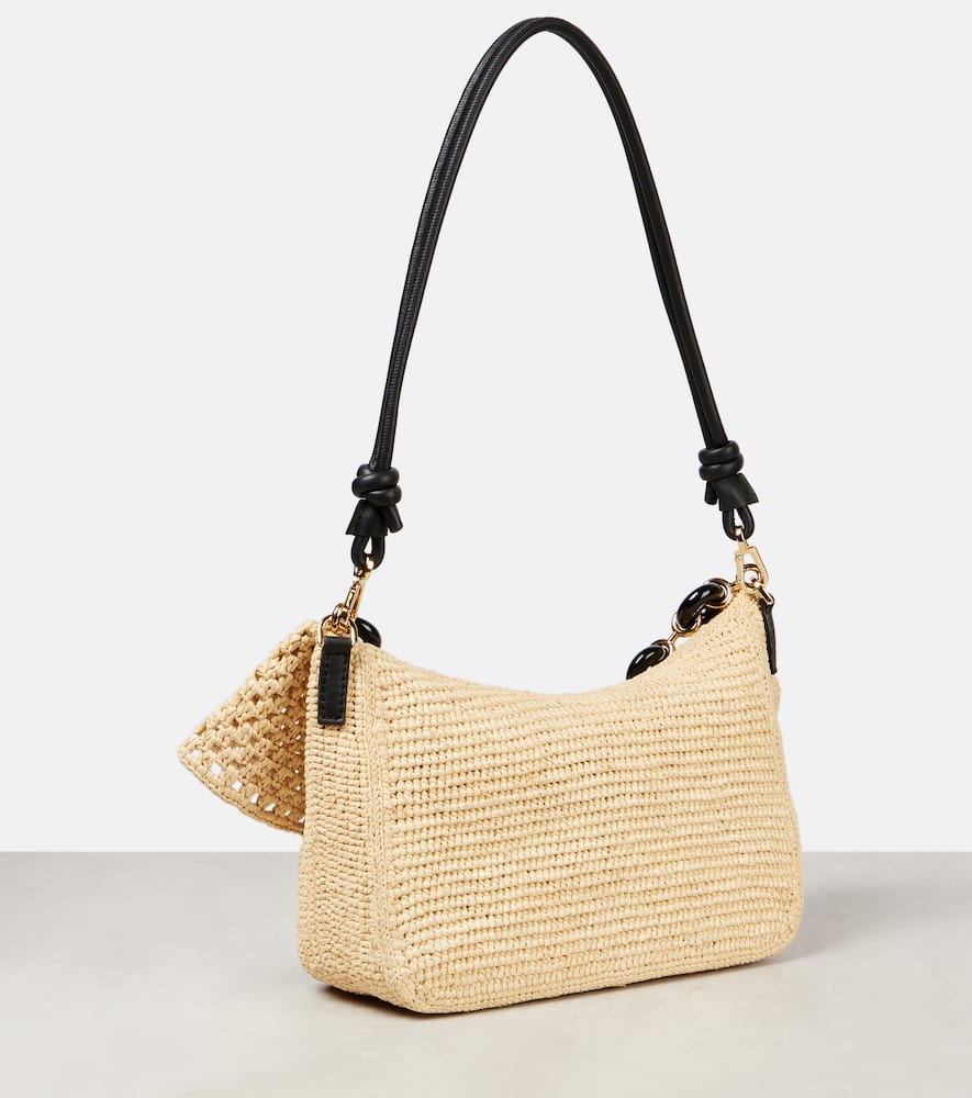 Loewe Medium Ola Shoulder Bag In Raffia And Calfskin In Neutrals