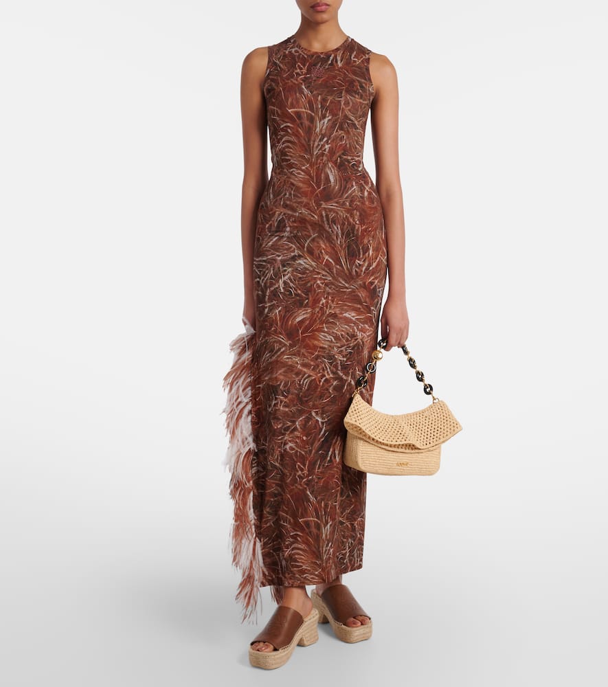 Loewe Medium Ola Shoulder Bag In Raffia And Calfskin In Neutrals