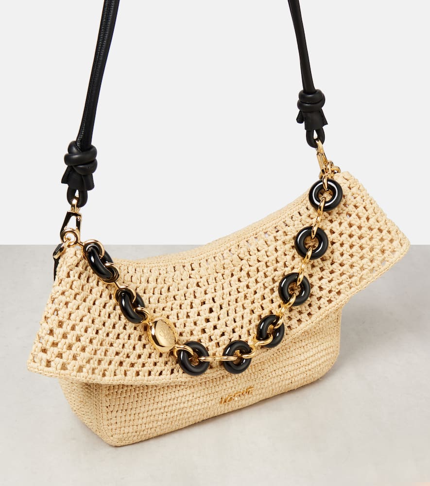 Loewe Medium Ola Shoulder Bag In Raffia And Calfskin In Neutrals