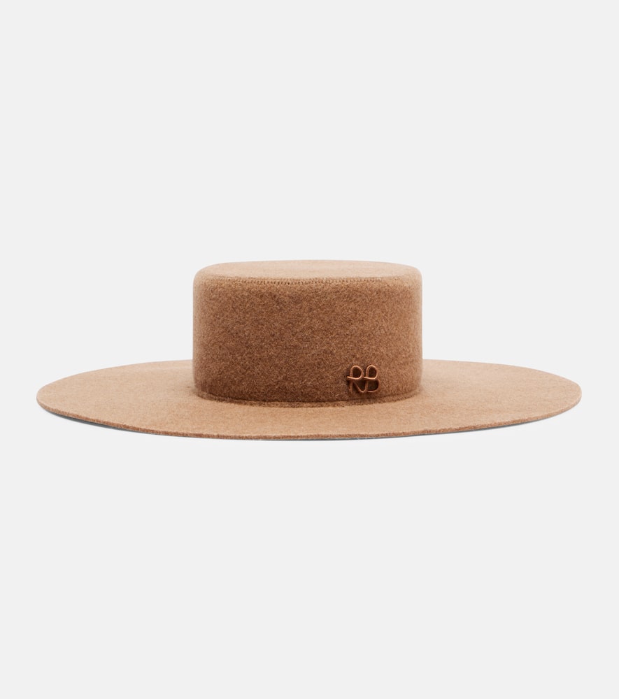 Ruslan Baginskiy Monogram Wool-blend Felt Canotier Hat In Sand