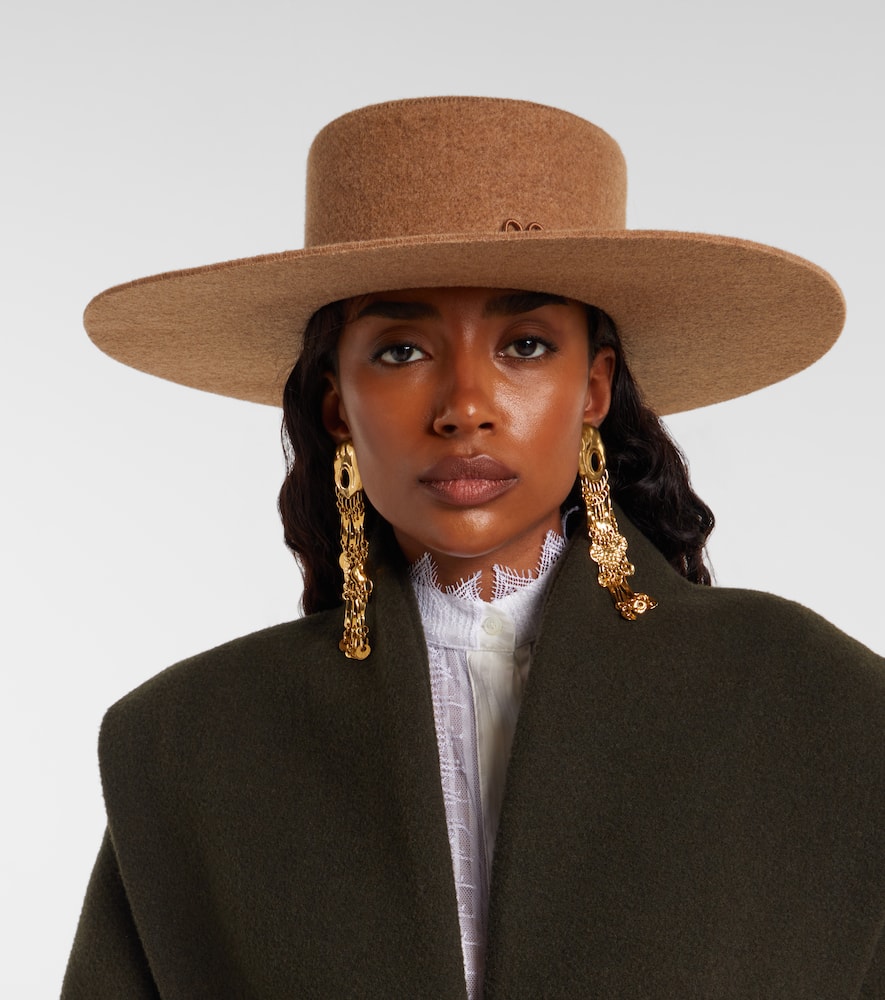 Ruslan Baginskiy Monogram Wool-blend Felt Canotier Hat In Sand