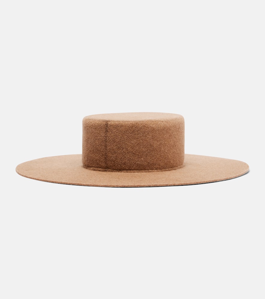 Ruslan Baginskiy Monogram Wool-blend Felt Canotier Hat In Sand
