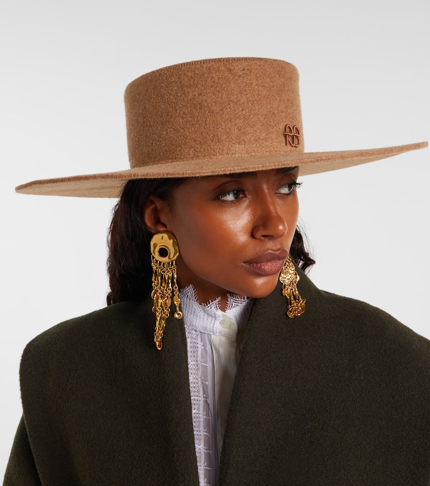 Ruslan Baginskiy Monogram Wool-blend Felt Canotier Hat In Sand