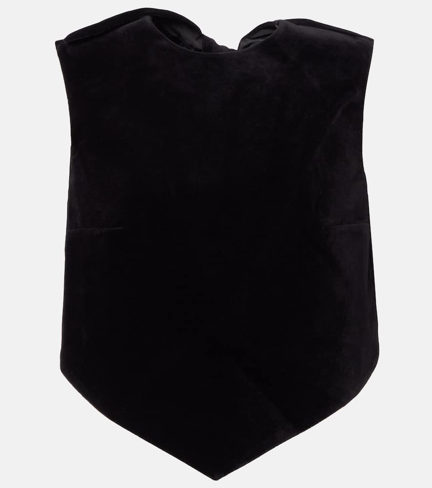 Patou Bow-detail Cotton-blend Velvet Crop Top In Black