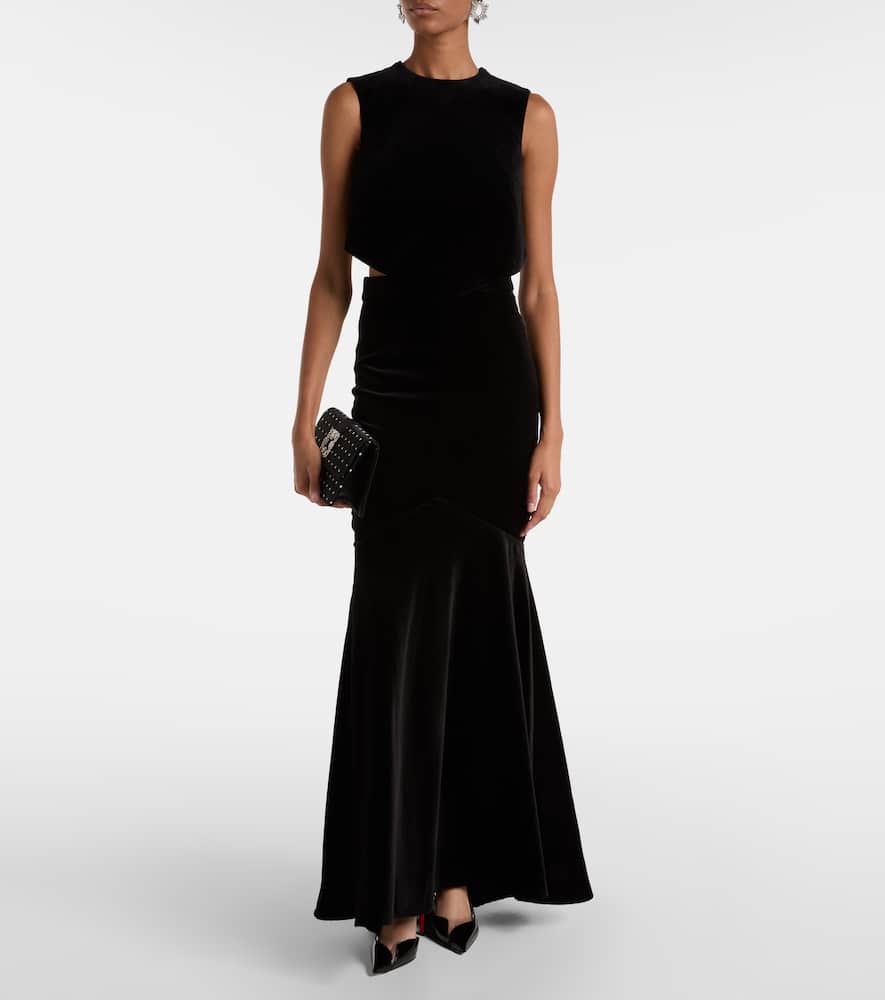 Patou Bow-detail Cotton-blend Velvet Crop Top In Black