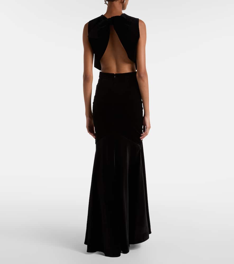 Patou Bow-detail Cotton-blend Velvet Crop Top In Black