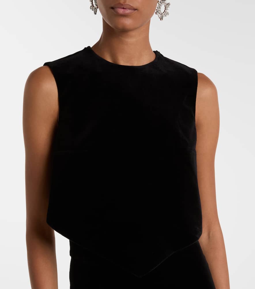 Patou Bow-detail Cotton-blend Velvet Crop Top In Black