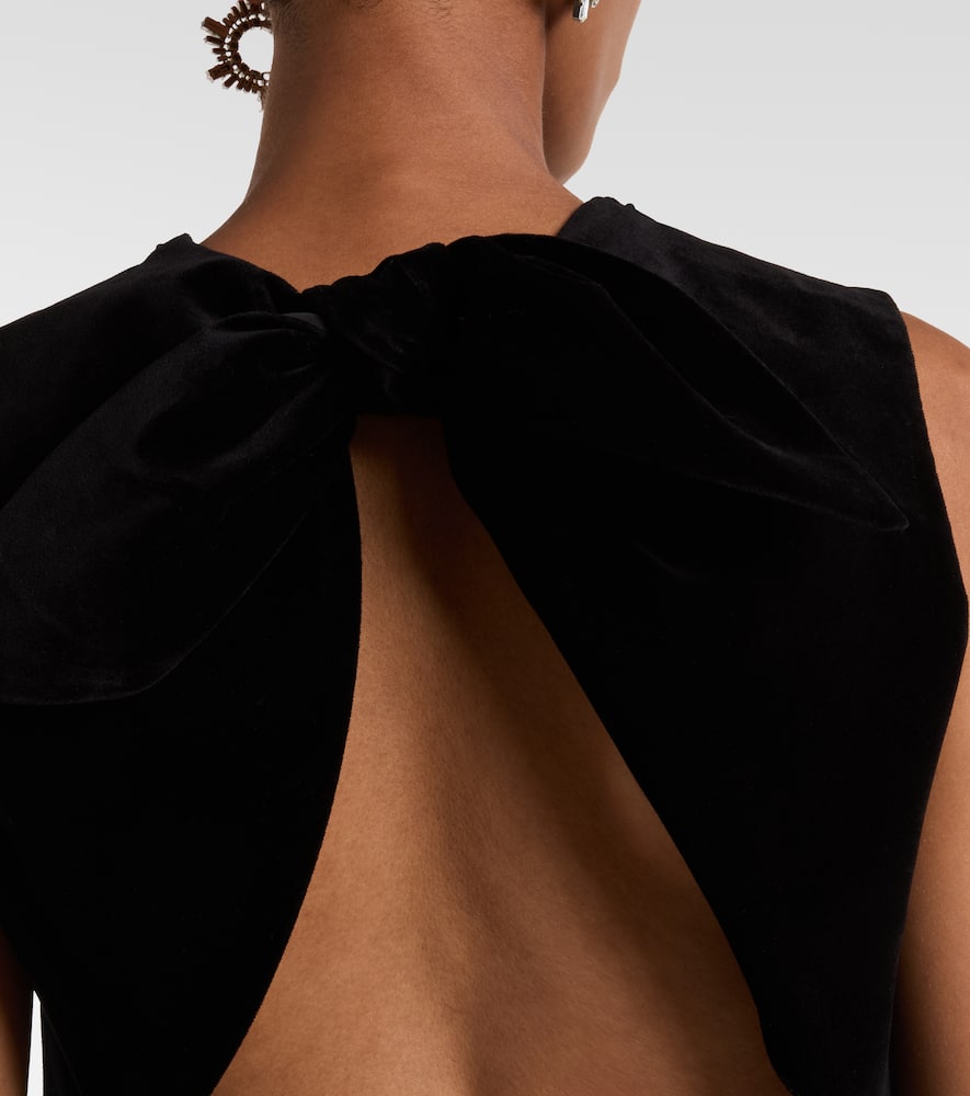 Patou Bow-detail Cotton-blend Velvet Crop Top In Black