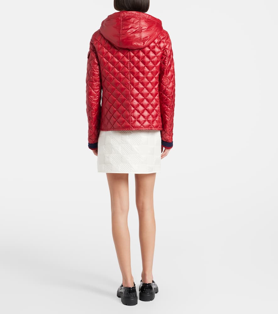Moncler Corbelin Hooded Down Moto Jacket In Red