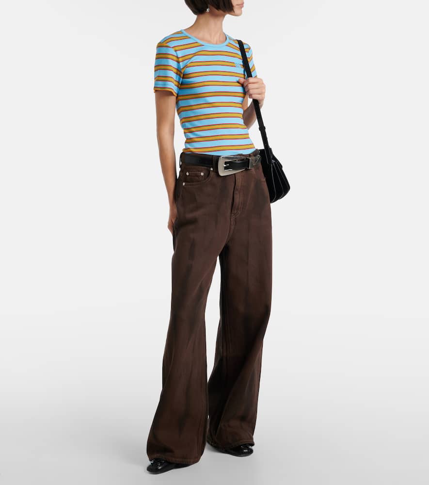 Ganni Striped Cotton-blend T-shirt In Multi
