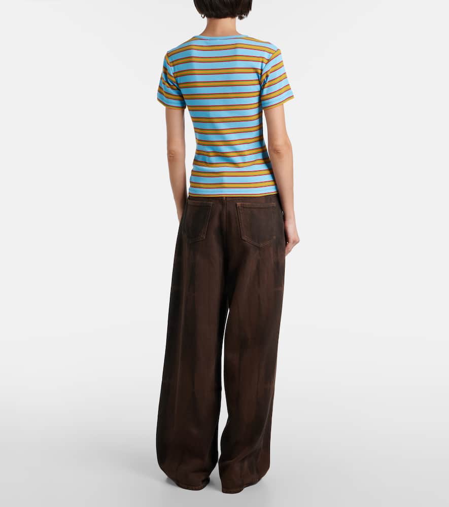 Ganni Striped Cotton-blend T-shirt In Multi