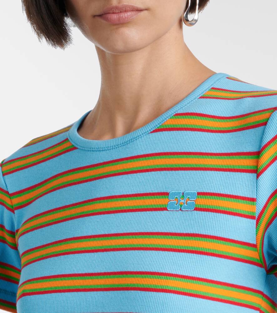 Ganni Striped Cotton-blend T-shirt In Multi