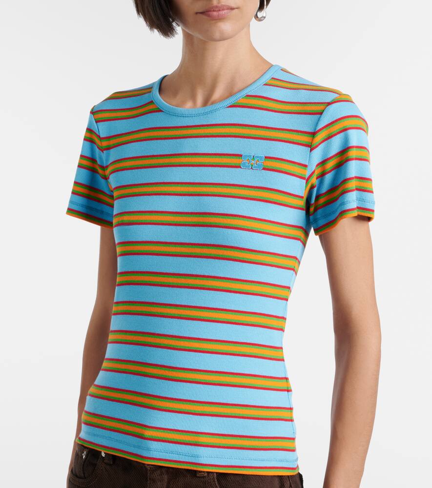 Ganni Striped Cotton-blend T-shirt In Multi
