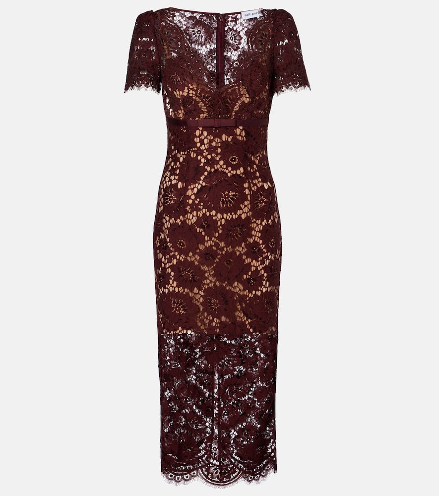 Self-portrait Womens Burgundy Floral Lace Bow-embellished Woven Midi Dress In Burgundy