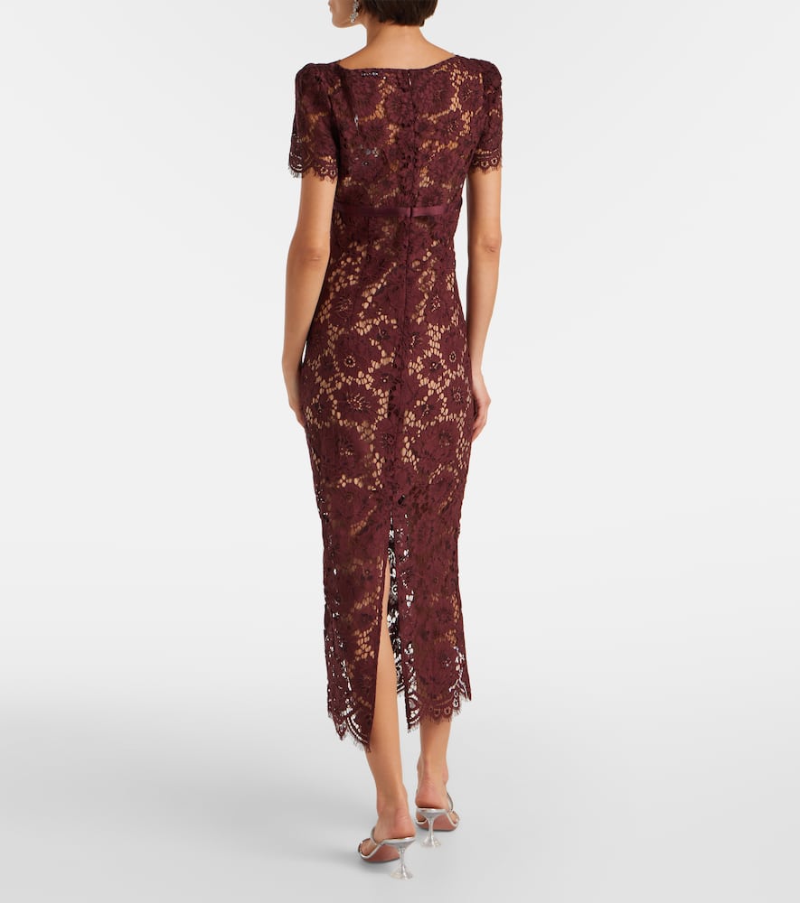 Self-portrait Womens Burgundy Floral Lace Bow-embellished Woven Midi Dress In Burgundy