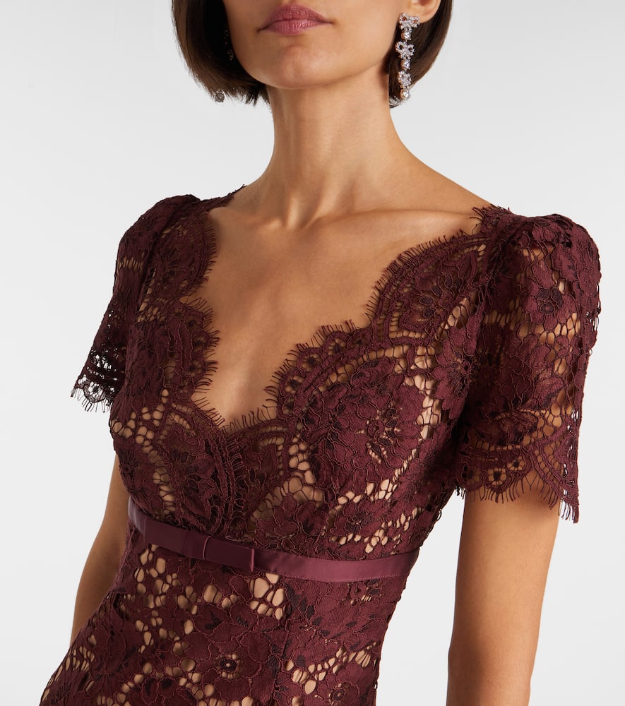 Self-portrait Womens Burgundy Floral Lace Bow-embellished Woven Midi Dress In Burgundy