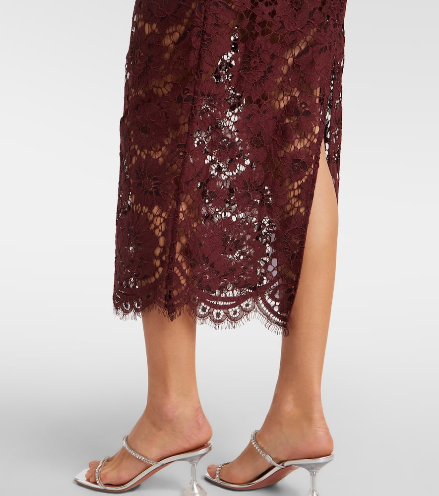Self-portrait Womens Burgundy Floral Lace Bow-embellished Woven Midi Dress In Burgundy