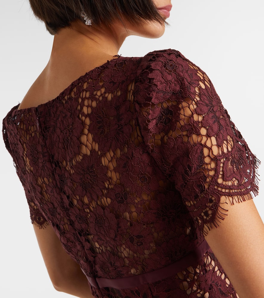 Self-portrait Womens Burgundy Floral Lace Bow-embellished Woven Midi Dress In Burgundy