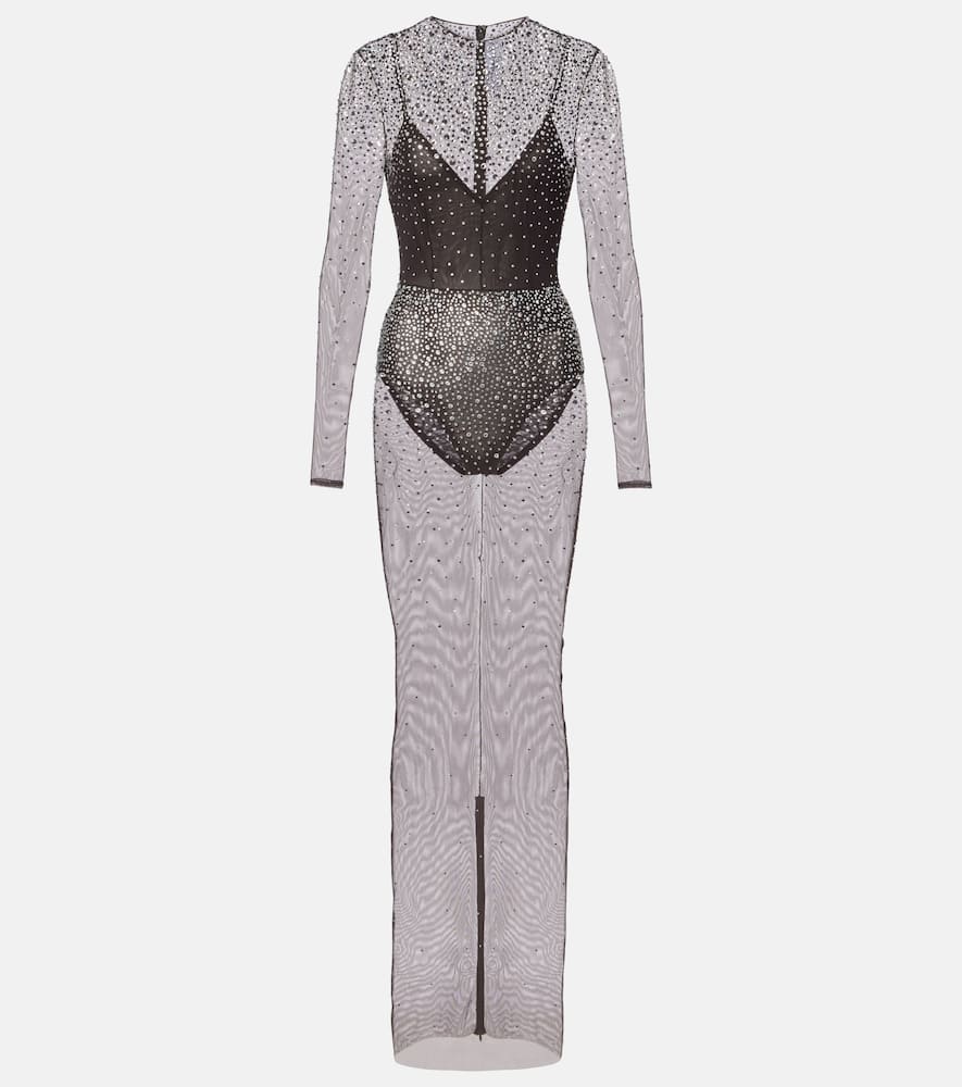 Alex Perry Crystal-embellished Mesh Maxi Dress In Multi