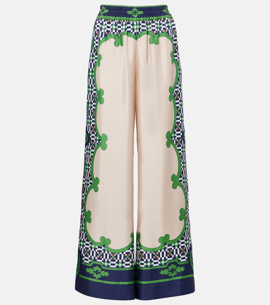 La Doublej Printed Silk Twill Palazzo Pants In Multi